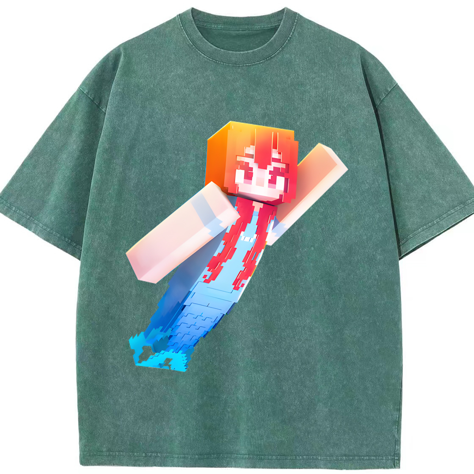 （画像用） マインクラフト ブロックの世界 Minecraft MC Block world 綿100% ヴィンテージ風 半袖Tシャツ（フロントプリント）